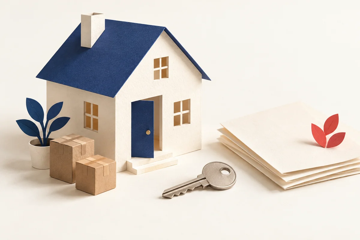 Maison et clé, illustration d’un changement de logement.